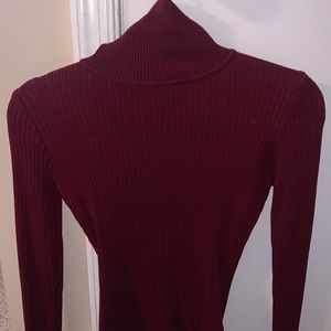 Burgundy turtleneck thong body suit